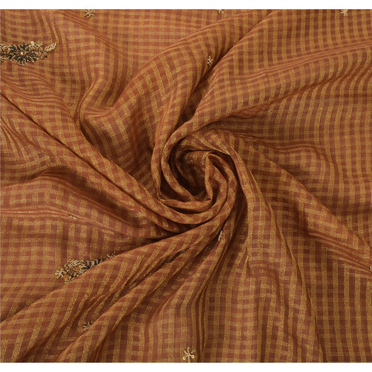 Sanskriti Vintage Brown Sarees Georgette Hand Beaded Craft Fabric Premium Sari
