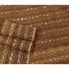 Sanskriti Vintage Sarees Net Mesh Hand Beaded Woven Brown Fabric Craft 5 YD Sari