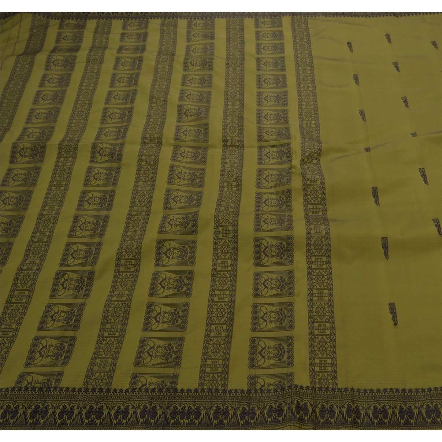 Sanskriti Vintage Green Sarees Art Silk Lady Design Woven Craft Fabric Sari