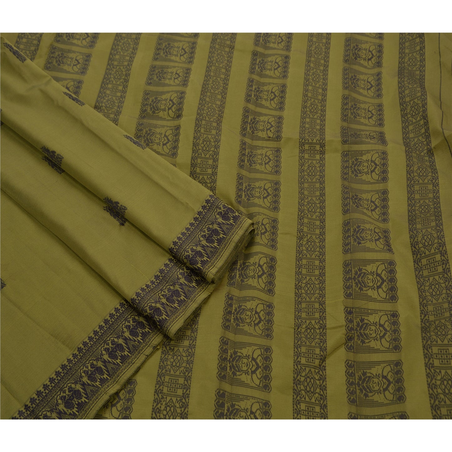 Sanskriti Vintage Green Sarees Art Silk Lady Design Woven Craft Fabric Sari