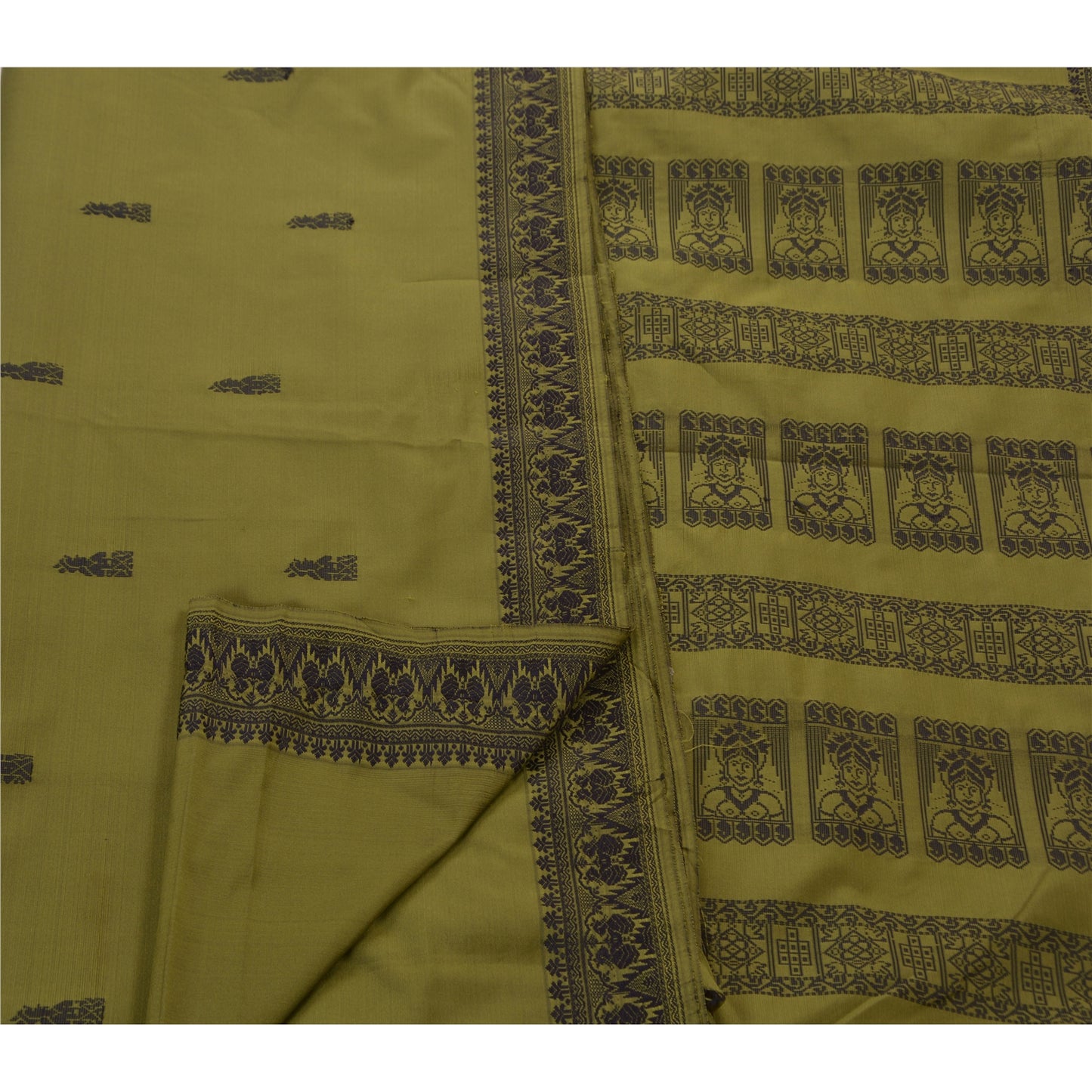 Sanskriti Vintage Green Sarees Art Silk Lady Design Woven Craft Fabric Sari