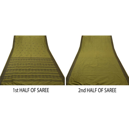 Sanskriti Vintage Green Sarees Art Silk Lady Design Woven Craft Fabric Sari