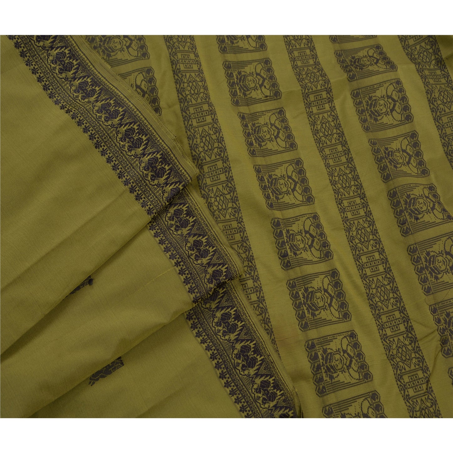 Sanskriti Vintage Green Sarees Art Silk Lady Design Woven Craft Fabric Sari