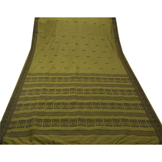 Sanskriti Vintage Green Sarees Art Silk Lady Design Woven Craft Fabric Sari