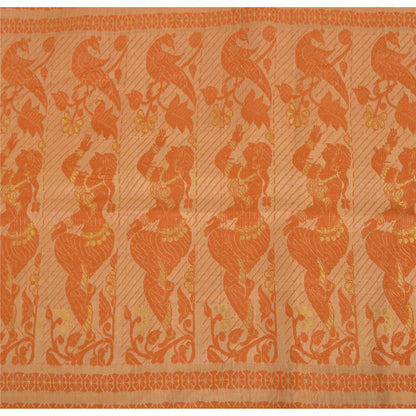 Sanskriti Vintage Peach Sarees Cotton Silk Hand Woven Baluchari Sari 5+YD Fabric