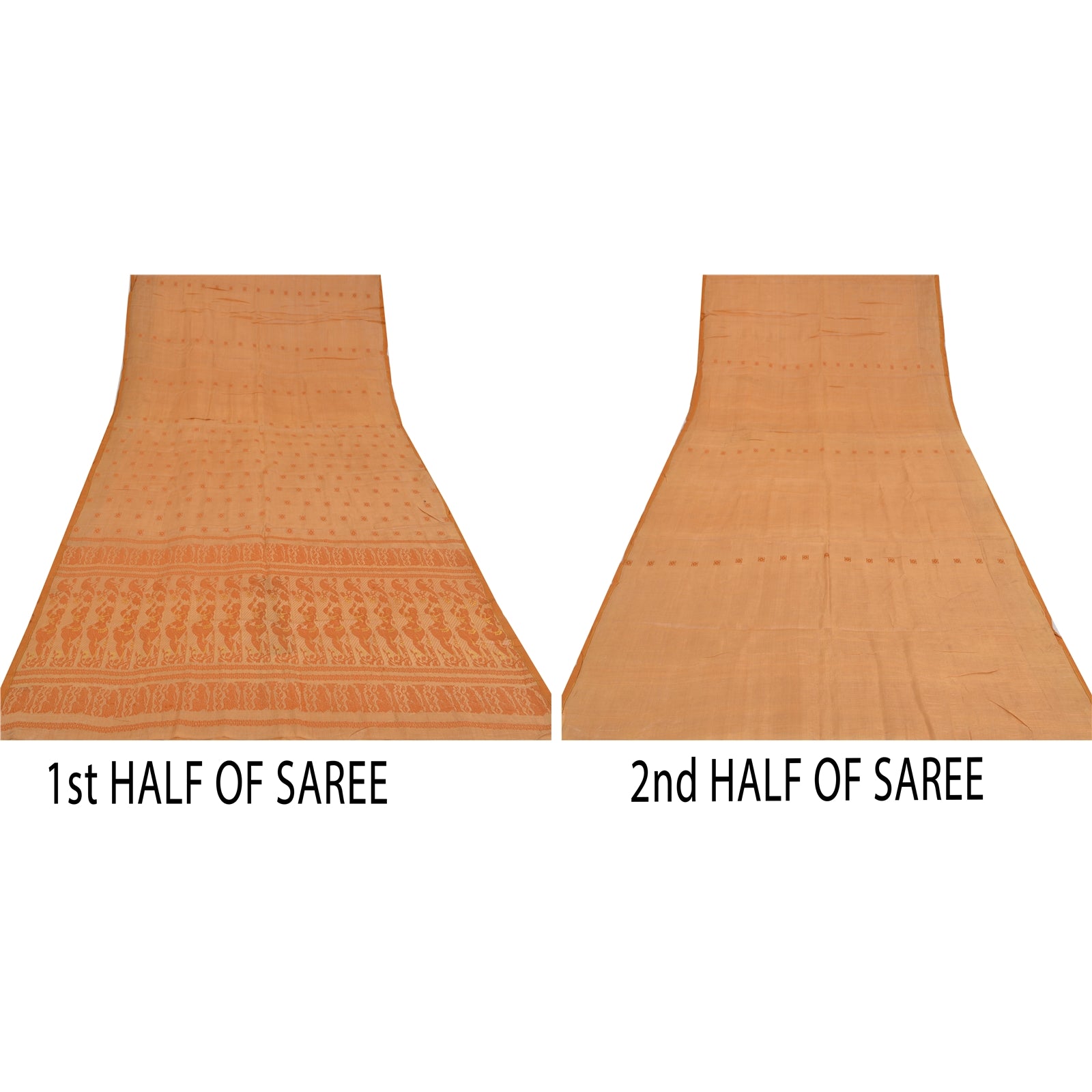 Sanskriti Vintage Peach Sarees Cotton Silk Hand Woven Baluchari Sari 5+YD Fabric