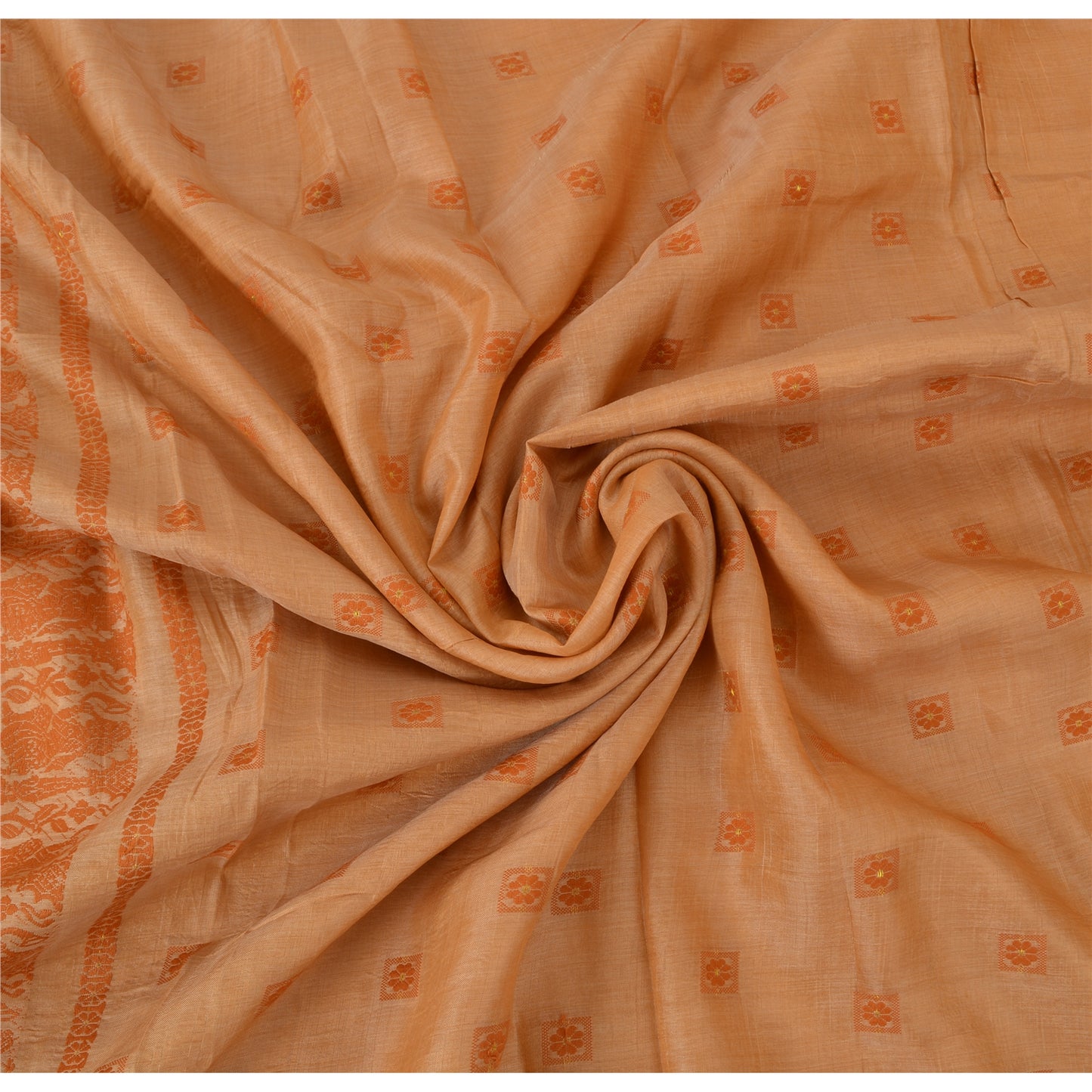 Sanskriti Vintage Peach Sarees Cotton Silk Hand Woven Baluchari Sari 5+YD Fabric