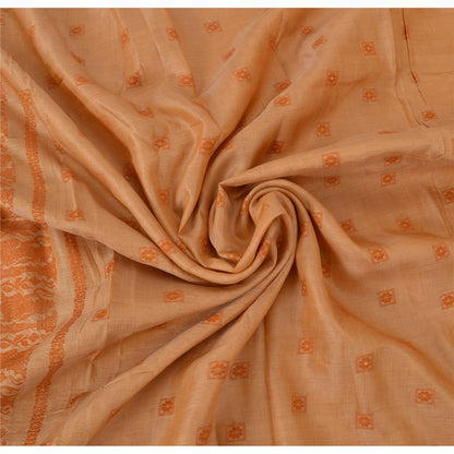 Sanskriti Vintage Peach Sarees Cotton Silk Hand Woven Baluchari Sari 5+YD Fabric