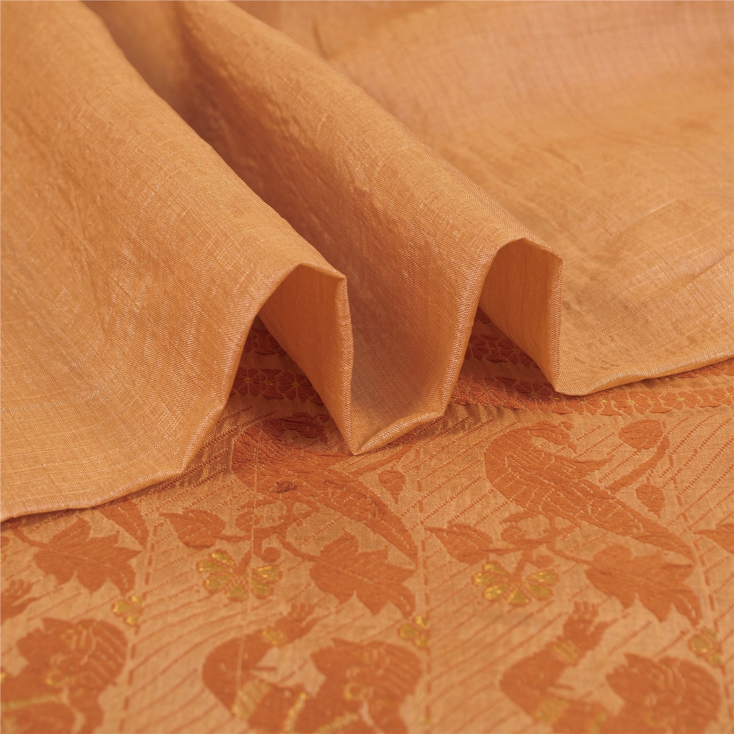Sanskriti Vintage Peach Sarees Cotton Silk Hand Woven Baluchari Sari 5+YD Fabric