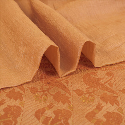 Sanskriti Vintage Peach Sarees Cotton Silk Hand Woven Baluchari Sari 5+YD Fabric