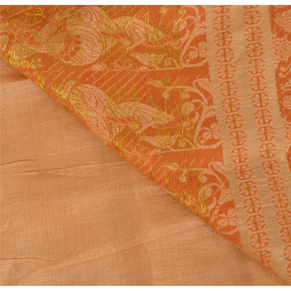 Sanskriti Vintage Peach Sarees Cotton Silk Hand Woven Baluchari Sari 5+YD Fabric