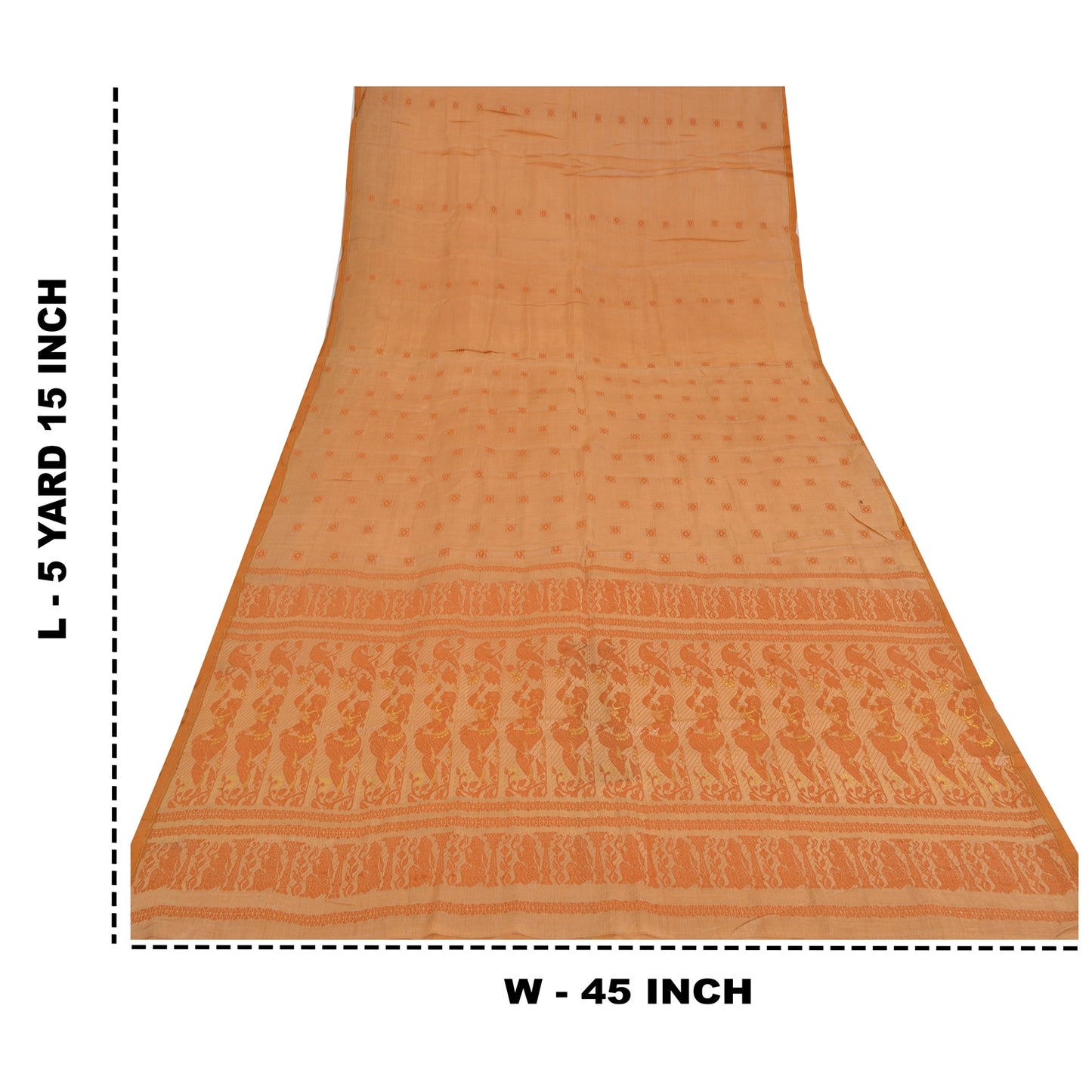 Sanskriti Vintage Peach Sarees Cotton Silk Hand Woven Baluchari Sari 5+YD Fabric