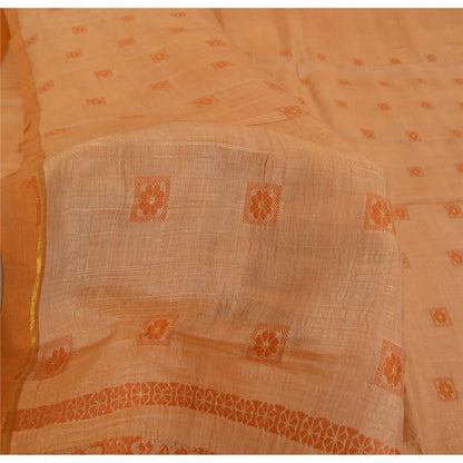 Sanskriti Vintage Peach Sarees Cotton Silk Hand Woven Baluchari Sari 5+YD Fabric