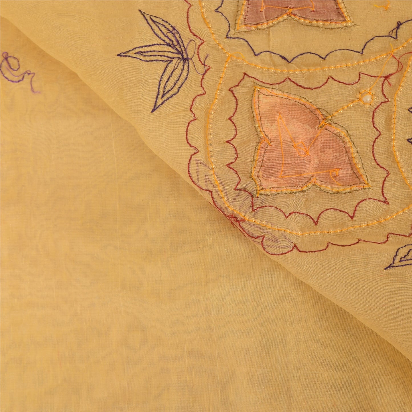 Sanskriti Vintage Indian Cream Sarees Art Silk Hand Beaded Sari 5yd Craft Fabric