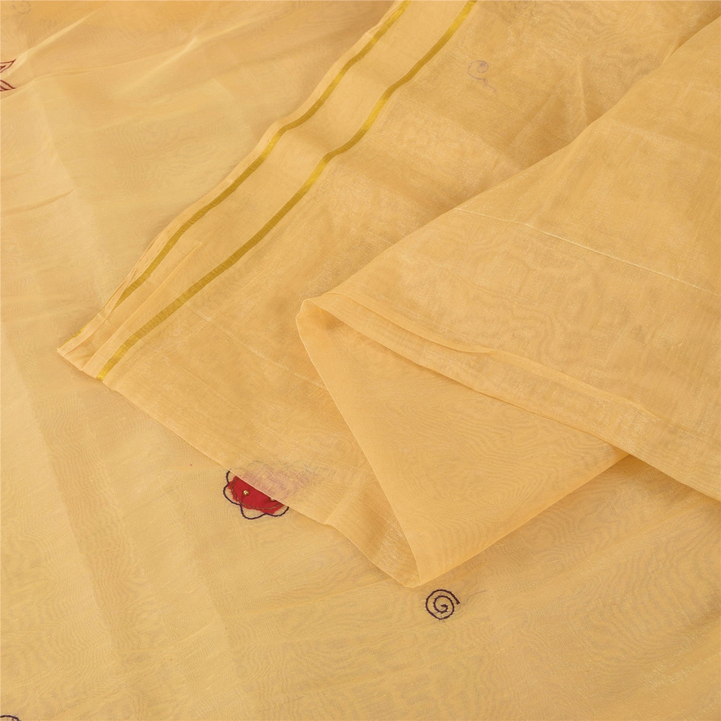 Sanskriti Vintage Indian Cream Sarees Art Silk Hand Beaded Sari 5yd Craft Fabric