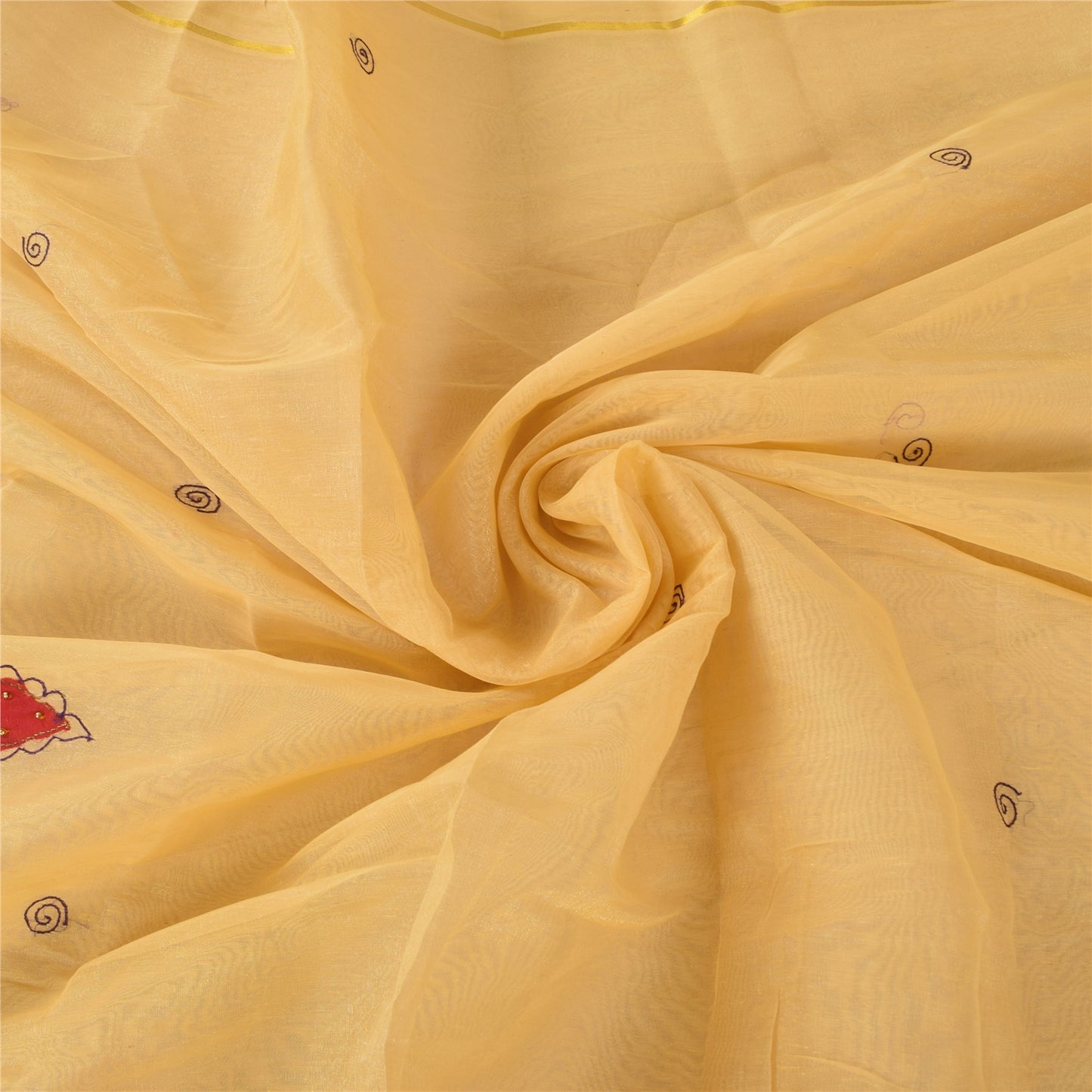 Sanskriti Vintage Indian Cream Sarees Art Silk Hand Beaded Sari 5yd Craft Fabric