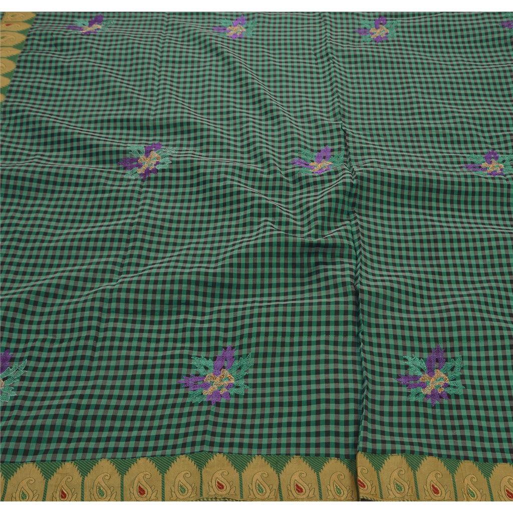 Sanskriti Vintage Blue Sarees Art Silk Embroidery Woven Craft Fabric 5 YD Sari