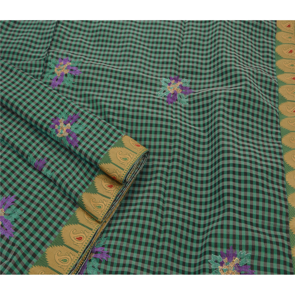 Sanskriti Vintage Blue Sarees Art Silk Embroidery Woven Craft Fabric 5 YD Sari