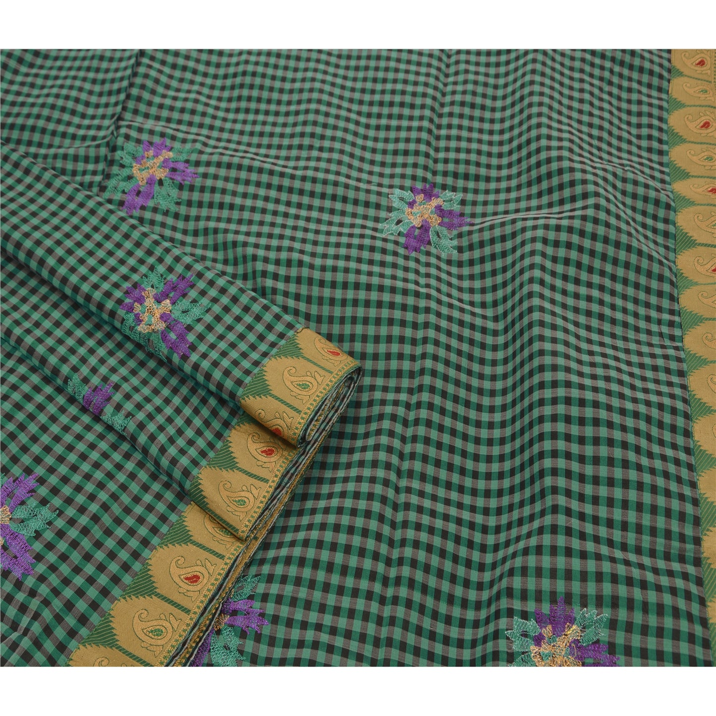 Sanskriti Vintage Blue Sarees Art Silk Embroidery Woven Craft Fabric 5 YD Sari