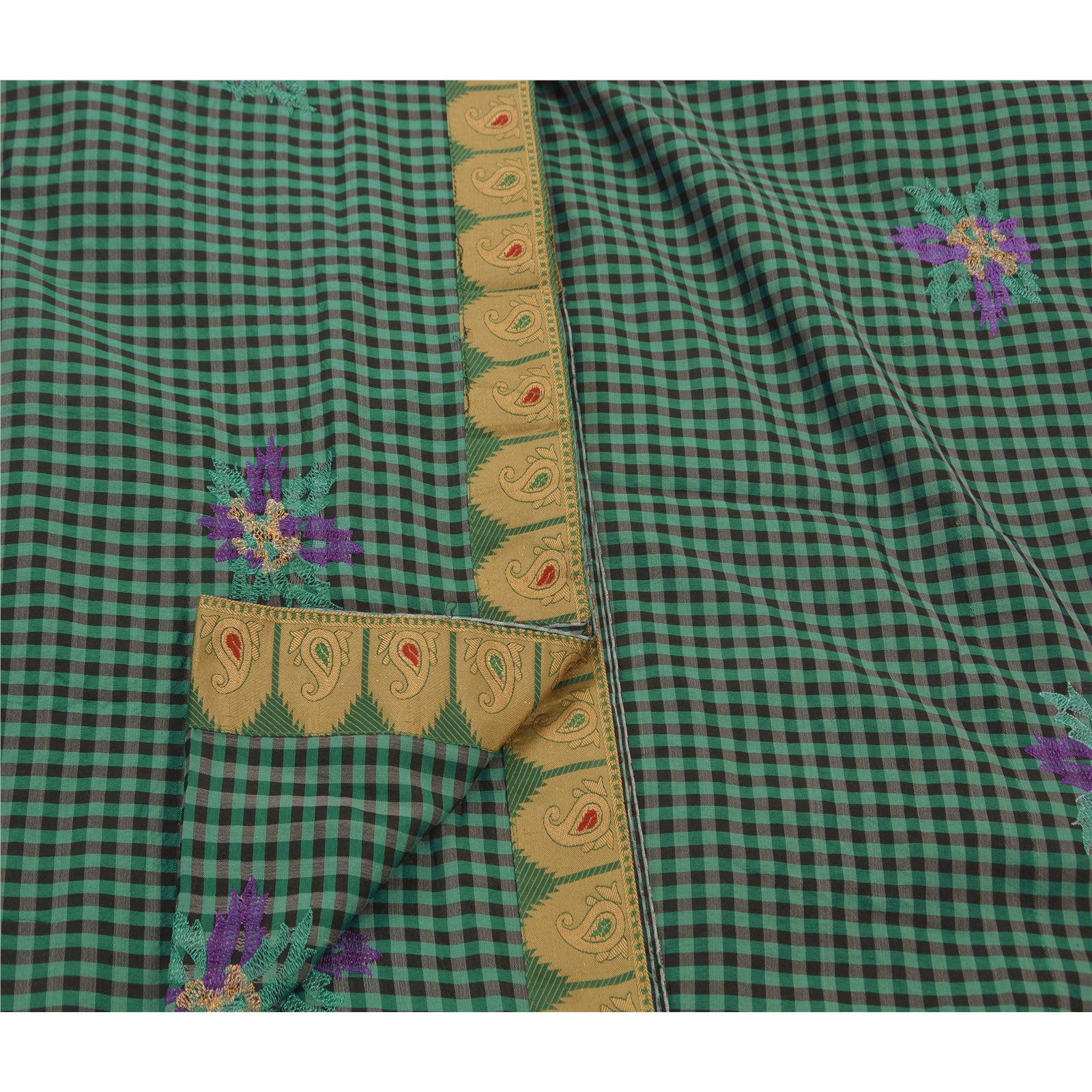 Sanskriti Vintage Blue Sarees Art Silk Embroidery Woven Craft Fabric 5 YD Sari