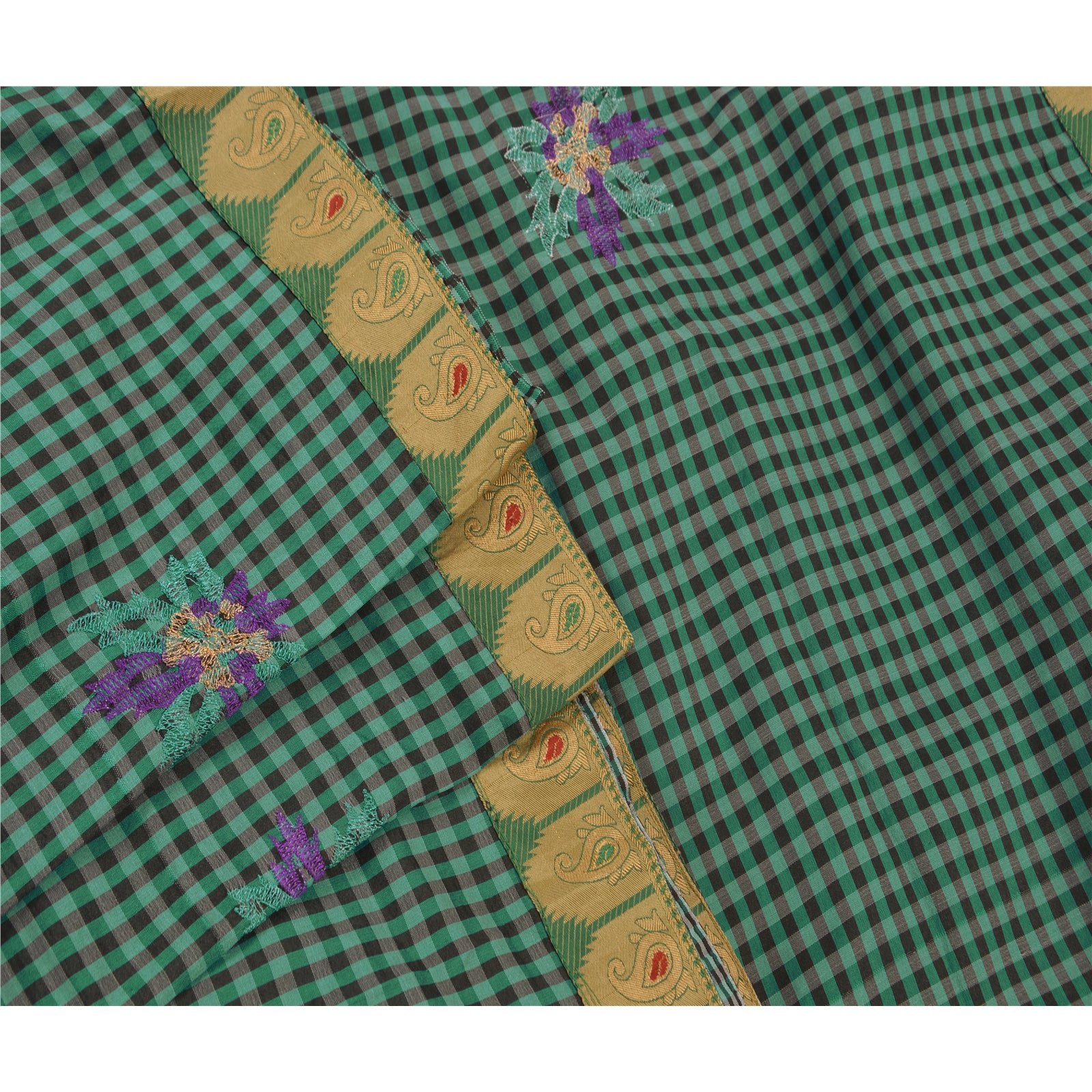 Sanskriti Vintage Blue Sarees Art Silk Embroidery Woven Craft Fabric 5 YD Sari