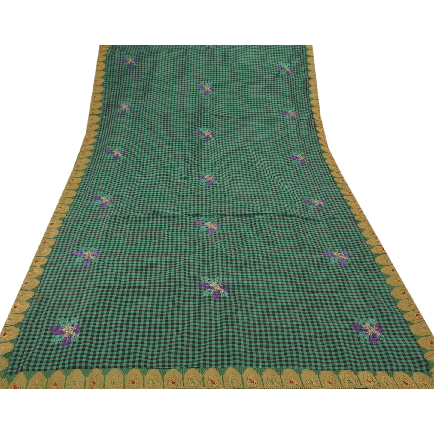 Sanskriti Vintage Blue Sarees Art Silk Embroidery Woven Craft Fabric 5 YD Sari