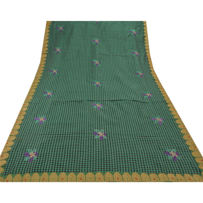 Sanskriti Vintage Blue Sarees Art Silk Embroidery Woven Craft Fabric 5 YD Sari