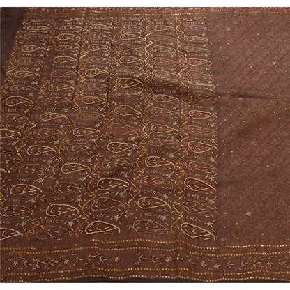 Sanskriti Vintage Brown Saree Art Silk Hand Beaded Woven Craft Fabric Cultural Sari