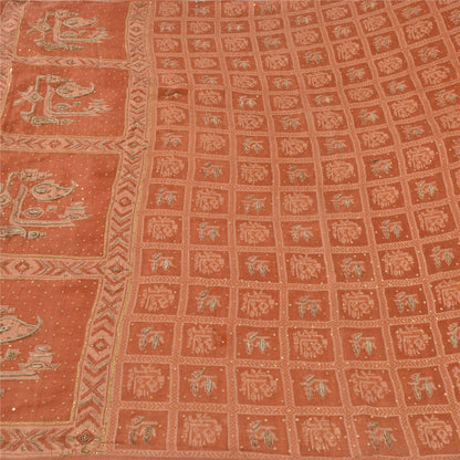 Sanskriti Vintage Sarees Pure Organza Silk Hand Beaded Woven Craft Fabric Sari