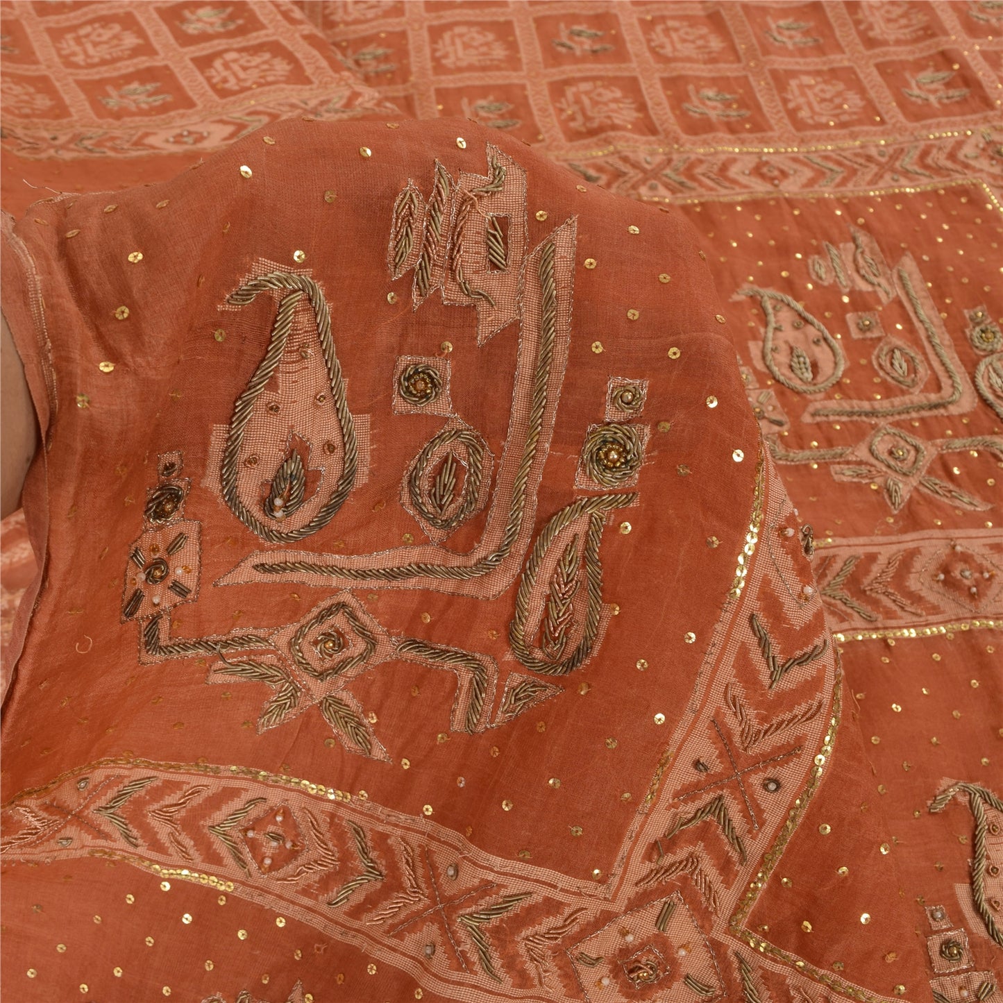 Sanskriti Vintage Sarees Pure Organza Silk Hand Beaded Woven Craft Fabric Sari