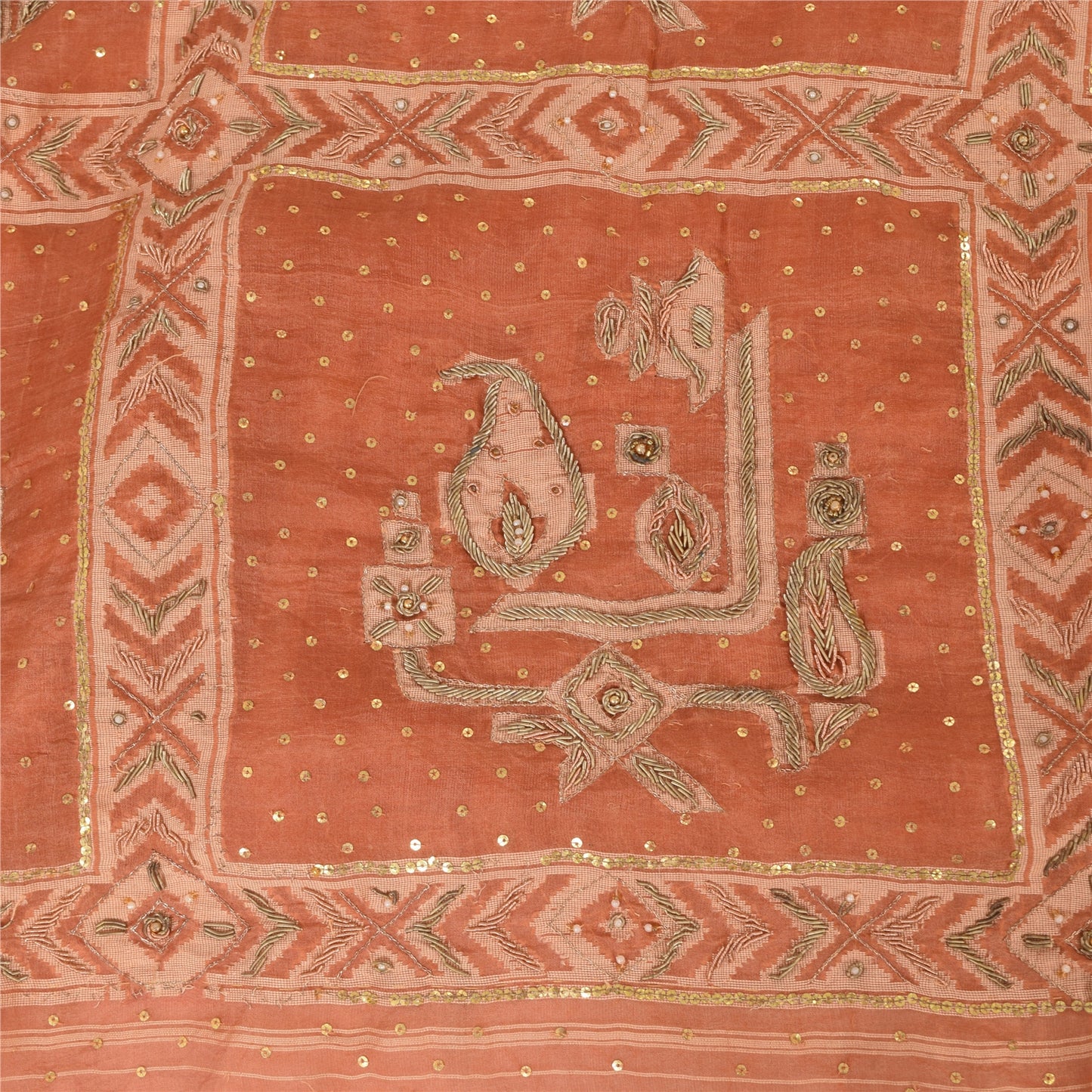 Sanskriti Vintage Sarees Pure Organza Silk Hand Beaded Woven Craft Fabric Sari