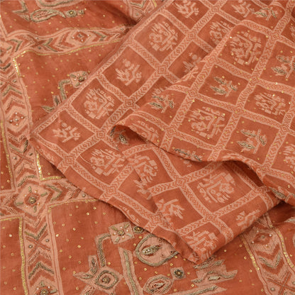 Sanskriti Vintage Sarees Pure Organza Silk Hand Beaded Woven Craft Fabric Sari