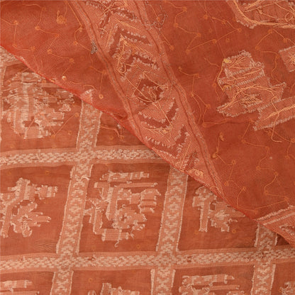 Sanskriti Vintage Sarees Pure Organza Silk Hand Beaded Woven Craft Fabric Sari