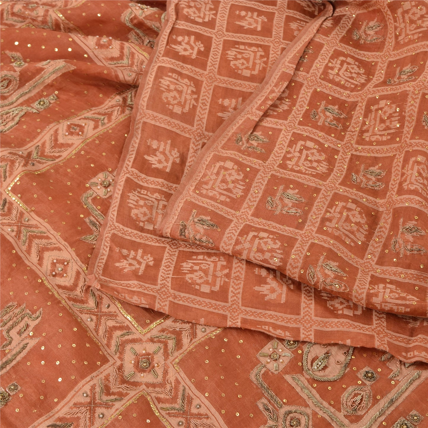 Sanskriti Vintage Sarees Pure Organza Silk Hand Beaded Woven Craft Fabric Sari