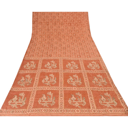 Sanskriti Vintage Sarees Pure Organza Silk Hand Beaded Woven Craft Fabric Sari