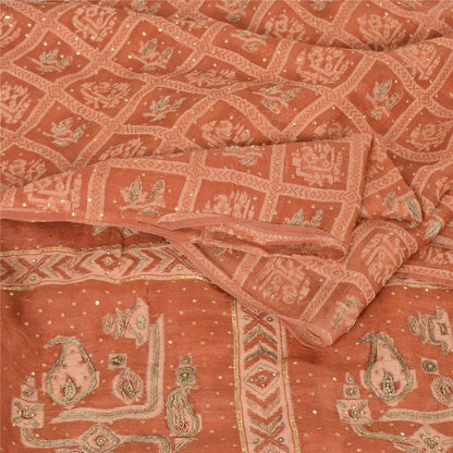 Sanskriti Vintage Sarees Pure Organza Silk Hand Beaded Woven Craft Fabric Sari