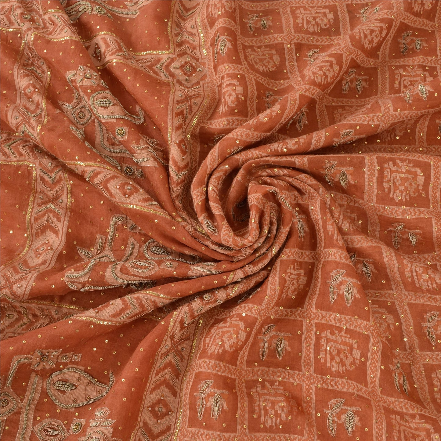 Sanskriti Vintage Sarees Pure Organza Silk Hand Beaded Woven Craft Fabric Sari