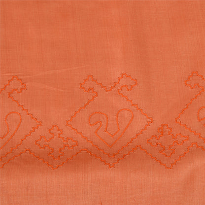 Sanskriti Vintage Sarees Pure Silk Hand Embroidered Peach Craft 5 YD Fabric Sari