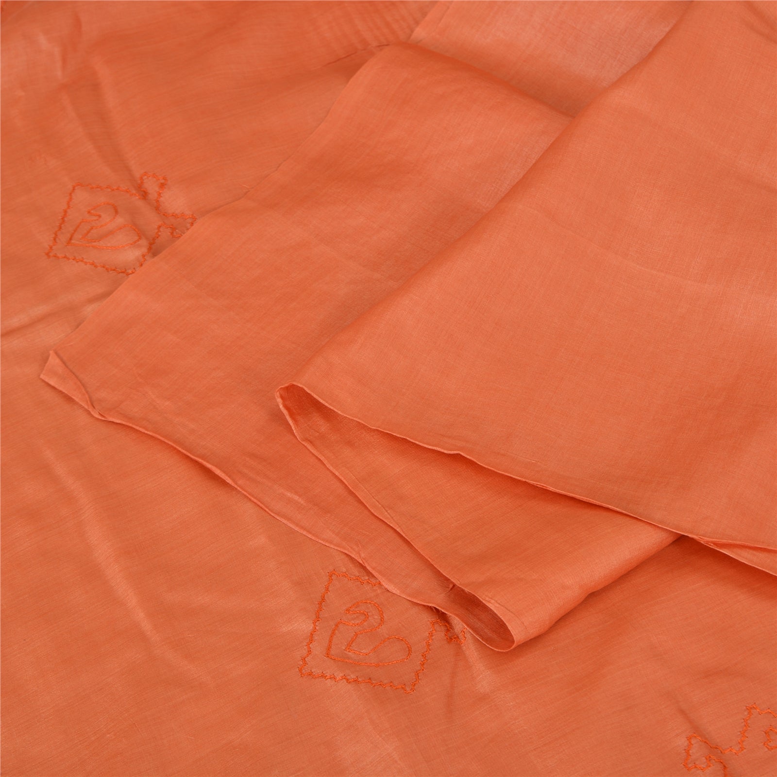 Sanskriti Vintage Sarees Pure Silk Hand Embroidered Peach Craft 5 YD Fabric Sari