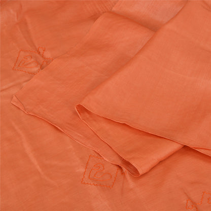 Sanskriti Vintage Sarees Pure Silk Hand Embroidered Peach Craft 5 YD Fabric Sari