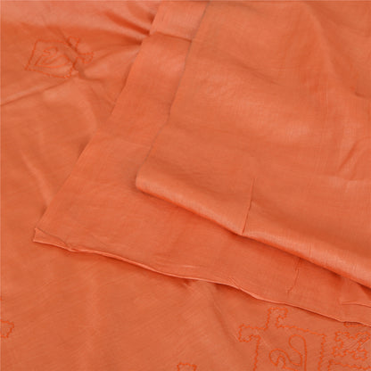 Sanskriti Vintage Sarees Pure Silk Hand Embroidered Peach Craft 5 YD Fabric Sari