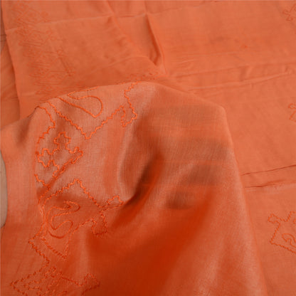 Sanskriti Vintage Sarees Pure Silk Hand Embroidered Peach Craft 5 YD Fabric Sari