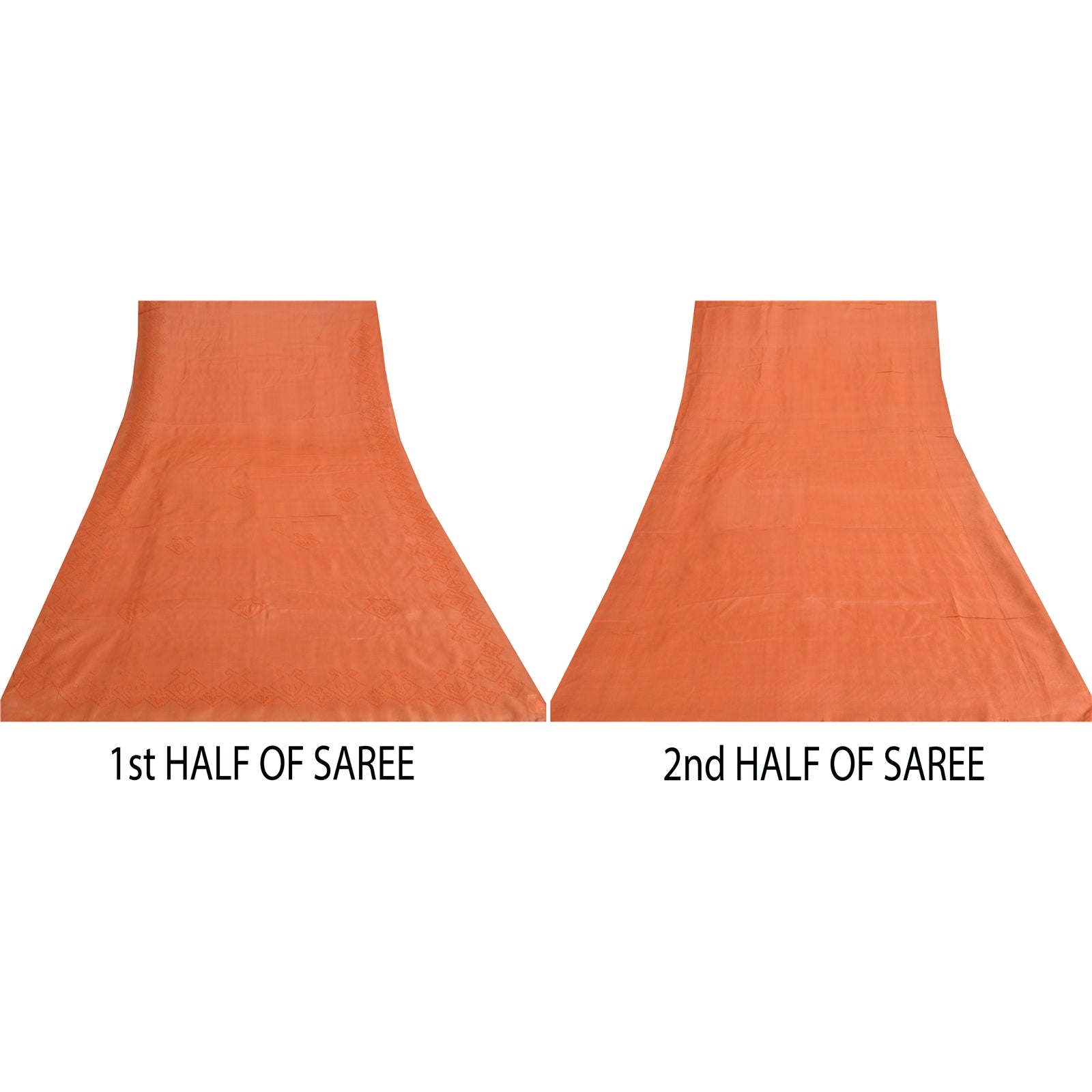 Sanskriti Vintage Sarees Pure Silk Hand Embroidered Peach Craft 5 YD Fabric Sari