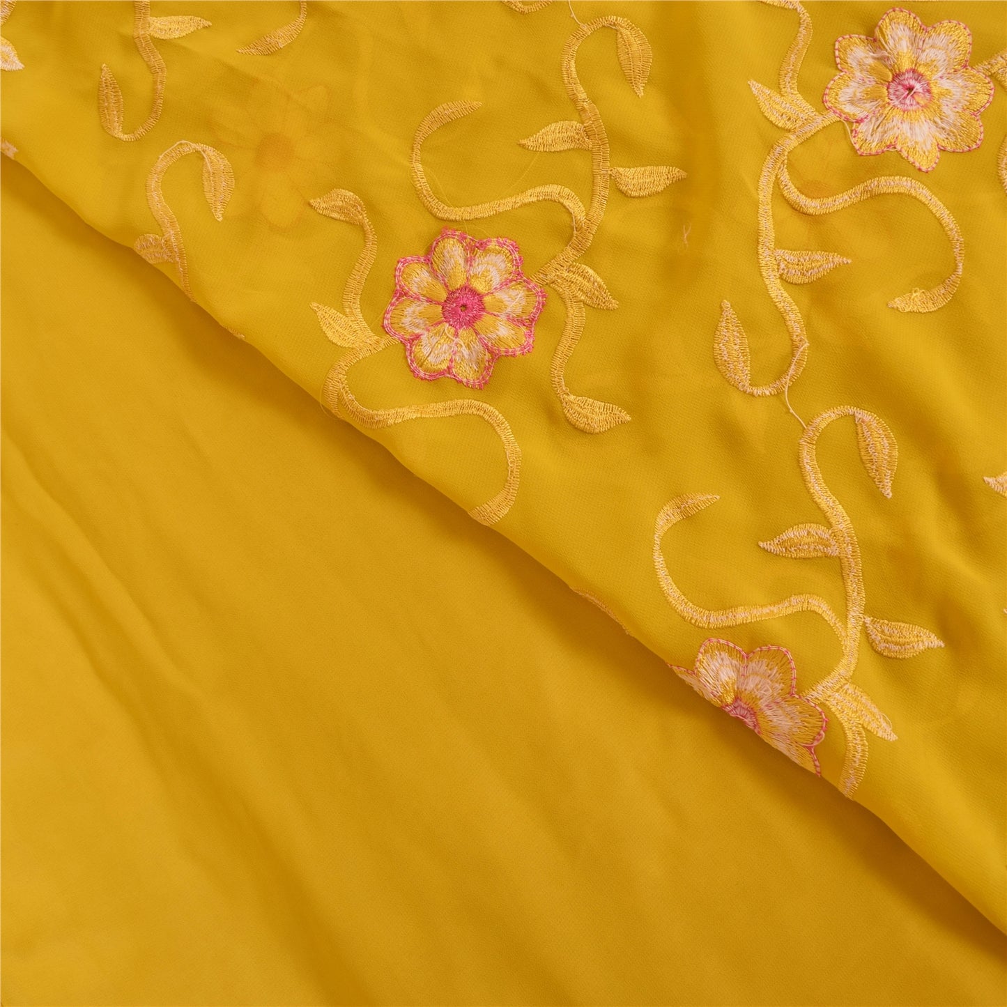Sanskriti Vintage Indian Yellow Sarees Georgette Embroidered Fabric Premium Sari