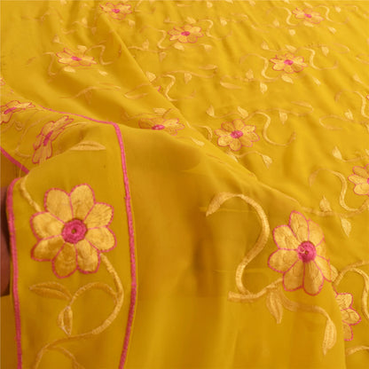 Sanskriti Vintage Indian Yellow Sarees Georgette Embroidered Fabric Premium Sari