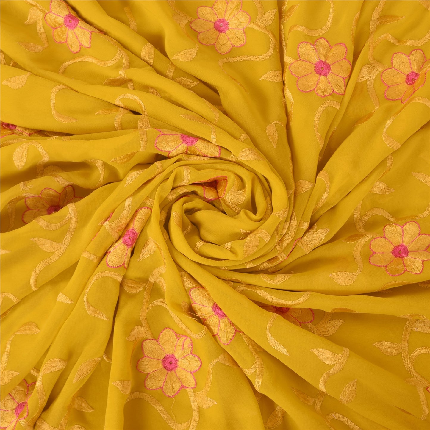 Sanskriti Vintage Indian Yellow Sarees Georgette Embroidered Fabric Premium Sari