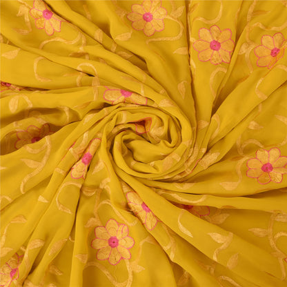 Sanskriti Vintage Indian Yellow Sarees Georgette Embroidered Fabric Premium Sari