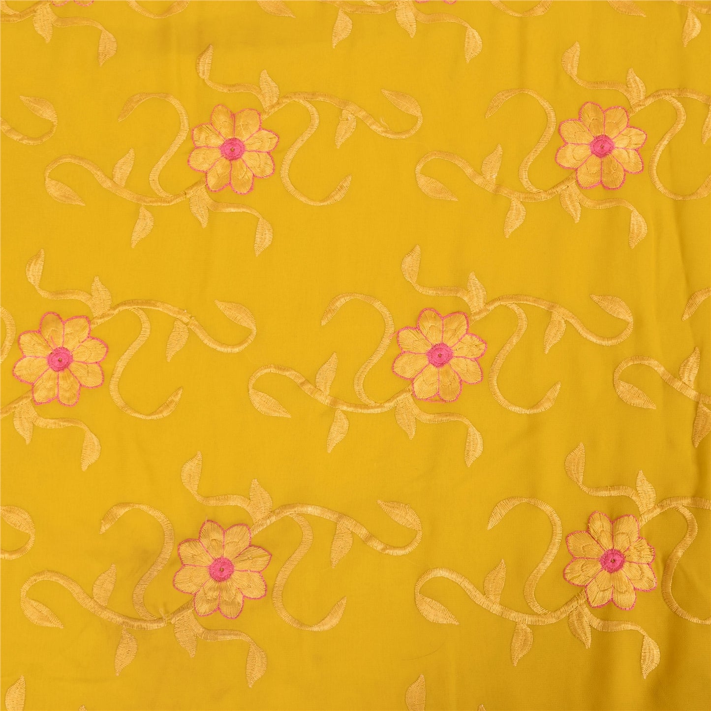 Sanskriti Vintage Indian Yellow Sarees Georgette Embroidered Fabric Premium Sari
