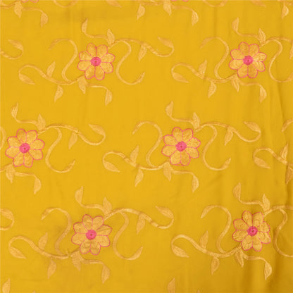 Sanskriti Vintage Indian Yellow Sarees Georgette Embroidered Fabric Premium Sari