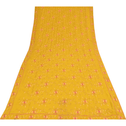 Sanskriti Vintage Indian Yellow Sarees Georgette Embroidered Fabric Premium Sari